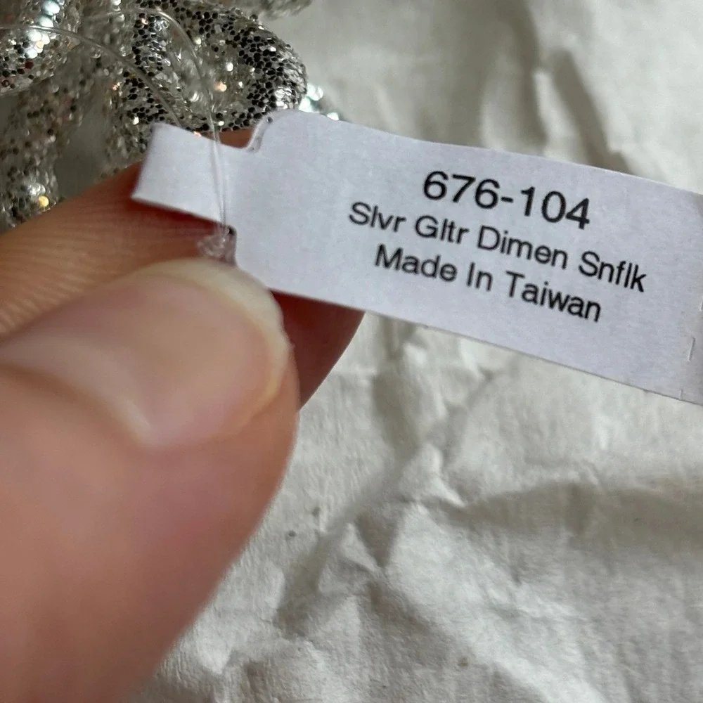 Crate & Barrel Snowflake Ornaments Set of 3 Silver NEW Glitter Dimensional 3in